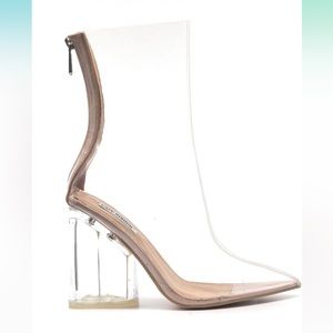 Cape Robbin Crystal Glaze Womens Clear Pointy Toe Chunky Heel Ankle Boots